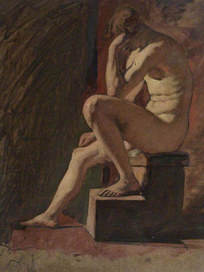 Seated Male Nude, Head Resting Against Hand, Left Foot Resting On Block By William Etty Fine Art Print