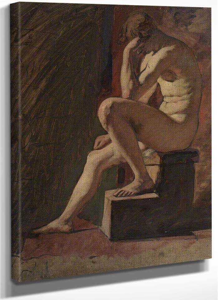 Seated Male Nude, Head Resting Against Hand, Left Foot Resting On Block By William Etty Fine Art Print