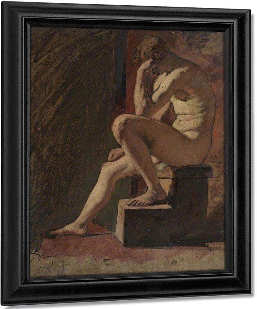 Seated Male Nude, Head Resting Against Hand, Left Foot Resting On Block By William Etty Fine Art Print