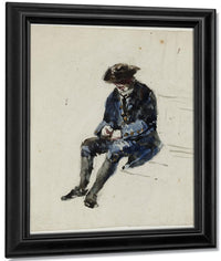 Seated Naval Pensioner. Verso Indecipherable Sketch By David Cox Fine Art Print