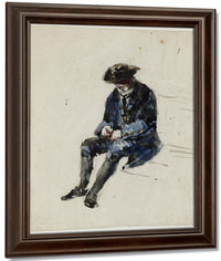Seated Naval Pensioner. Verso Indecipherable Sketch By David Cox Fine Art Print
