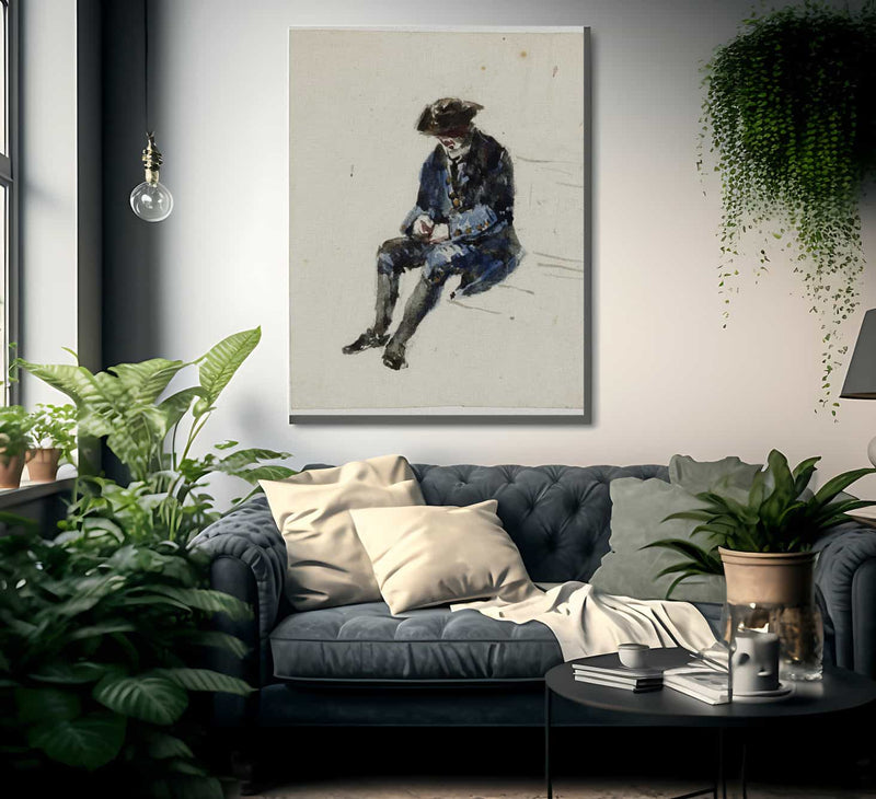 Seated Naval Pensioner. Verso Indecipherable Sketch By David Cox Fine Art Print