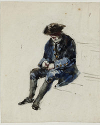 Seated Naval Pensioner. Verso Indecipherable Sketch By David Cox Fine Art Print
