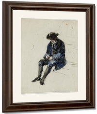 Seated Naval Pensioner. Verso Indecipherable Sketch By David Cox Fine Art Print