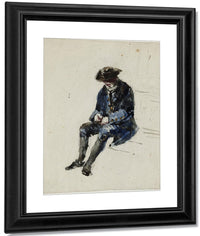 Seated Naval Pensioner. Verso Indecipherable Sketch By David Cox Fine Art Print