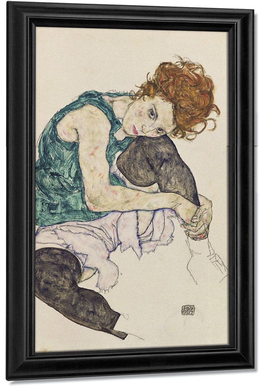 Seated Woman With Bent Knee By Egon Schiele Fine Art Print
