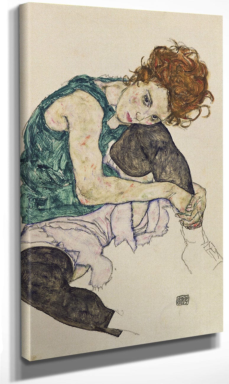 Seated Woman With Bent Knee By Egon Schiele Fine Art Print