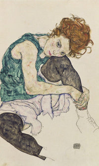 Seated Woman With Bent Knee By Egon Schiele Fine Art Print