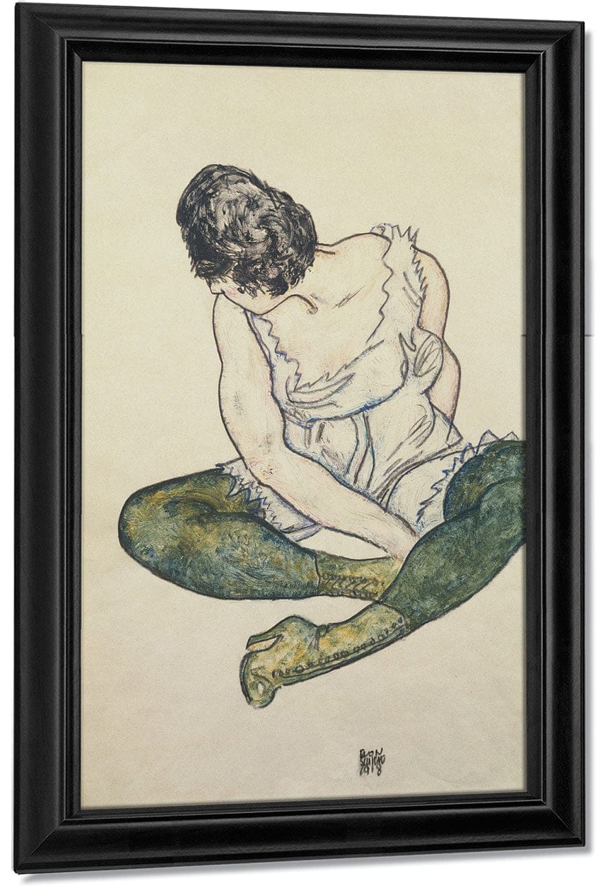 Seated Woman With Green Stockings By Egon Schiele Fine Art Print