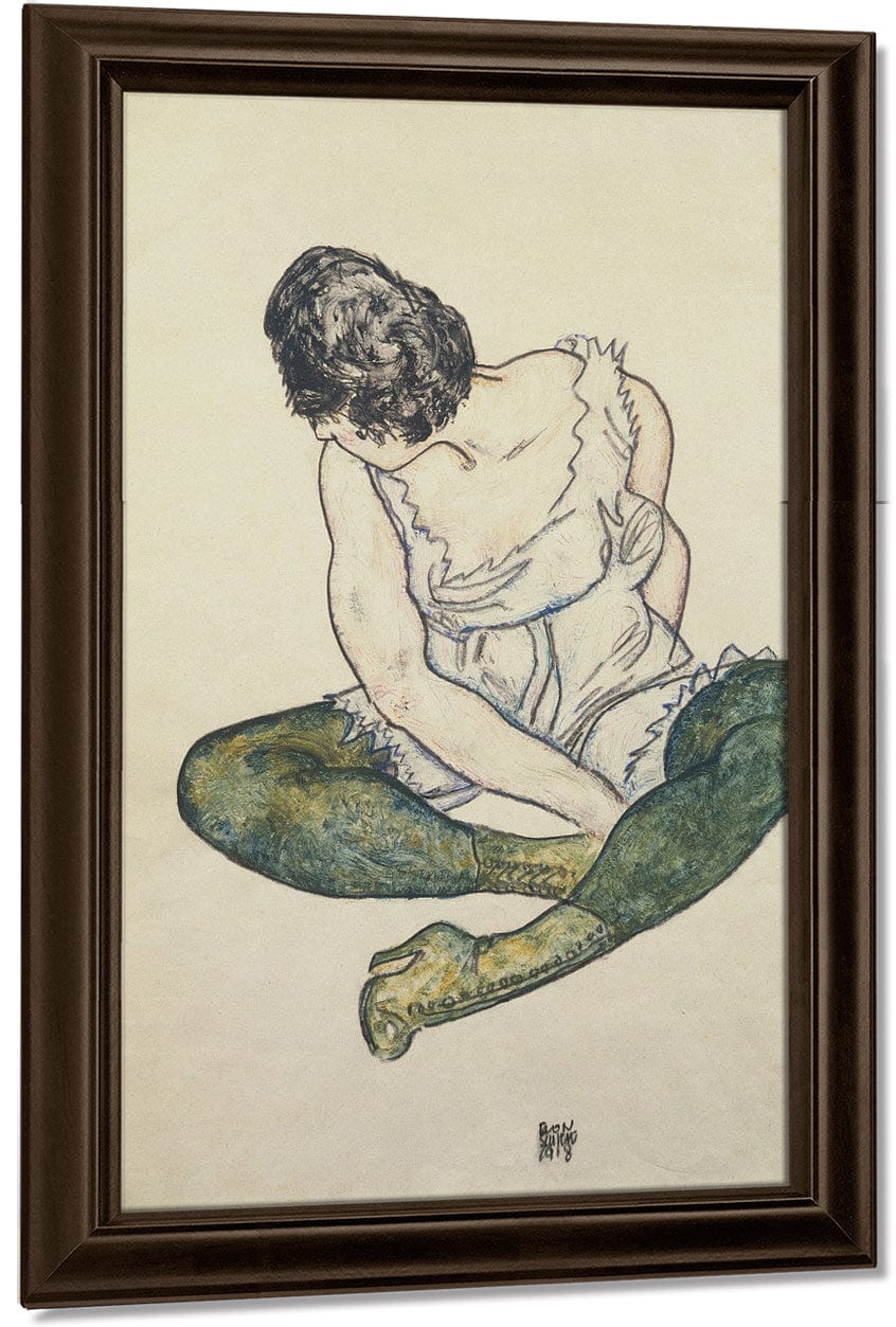 Seated Woman With Green Stockings By Egon Schiele Fine Art Print