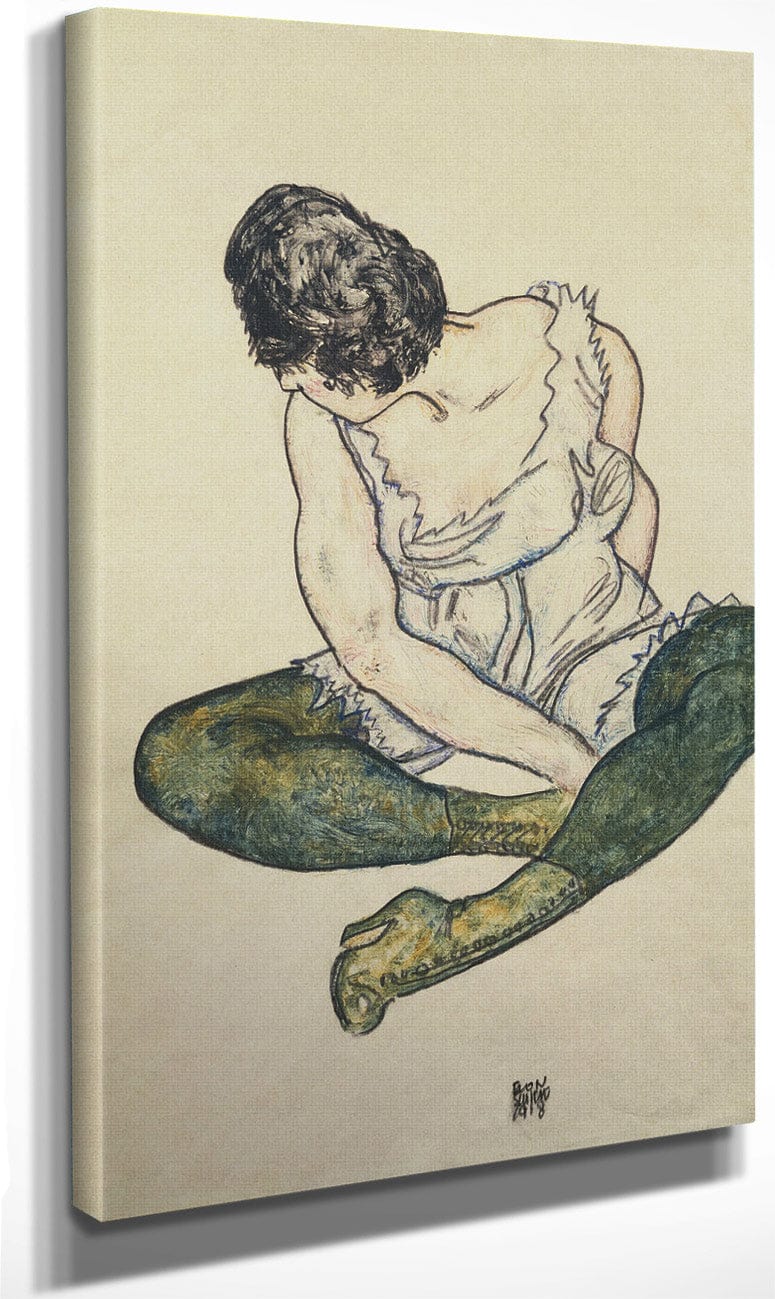Seated Woman With Green Stockings By Egon Schiele Fine Art Print