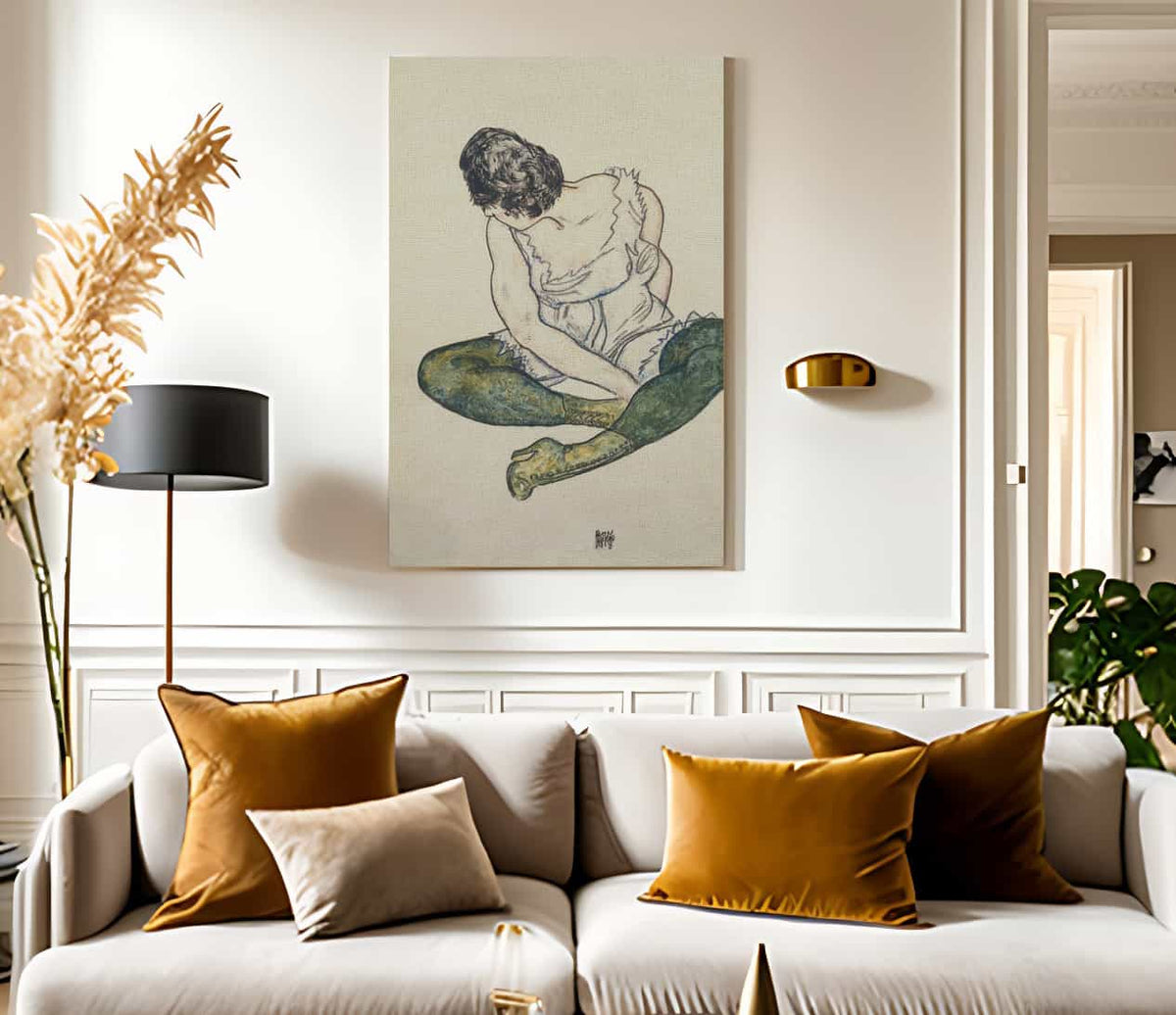 Seated Woman With Green Stockings By Egon Schiele Fine Art Print