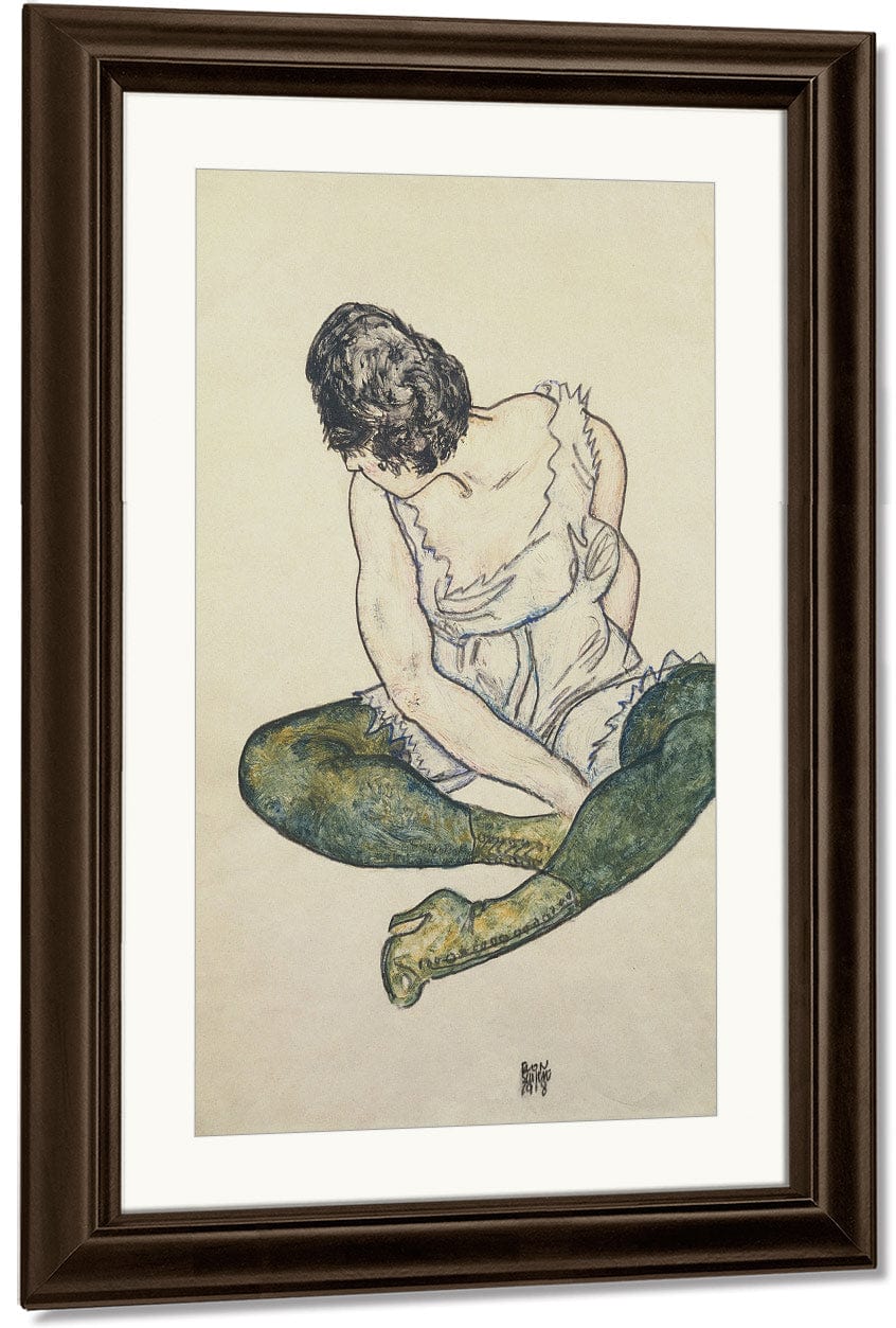 Seated Woman With Green Stockings By Egon Schiele Fine Art Print