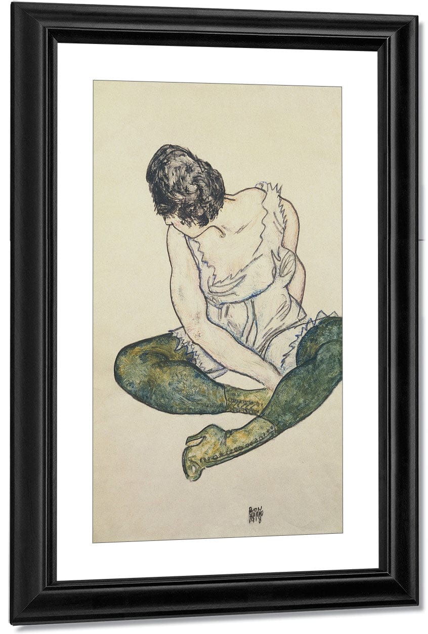 Seated Woman With Green Stockings By Egon Schiele Fine Art Print
