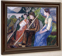 Self Portrait At Sandalstrand With Engel And Her Sister By Nicolai Astrup Fine Art Print