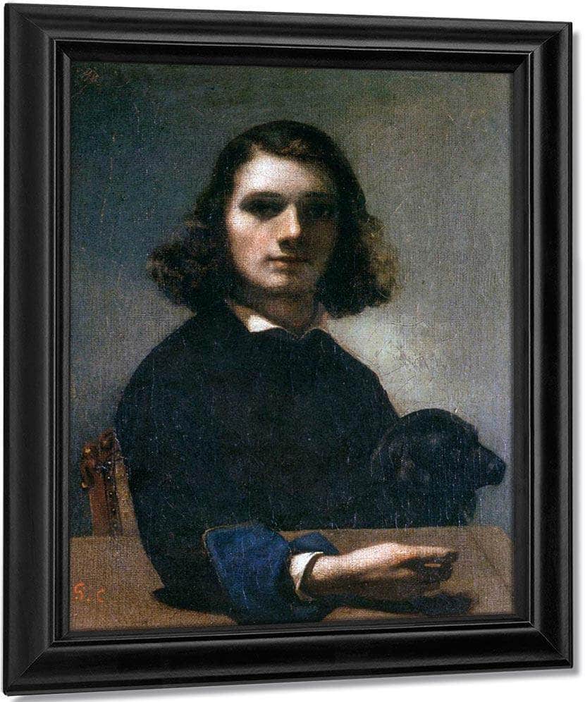 Self Portrait Courbet With Black Dog By Gustave Courbet Fine Art Print