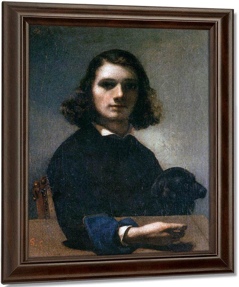 Self Portrait Courbet With Black Dog By Gustave Courbet Fine Art Print