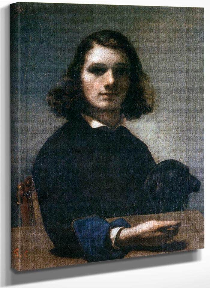 Self Portrait Courbet With Black Dog By Gustave Courbet Fine Art Print