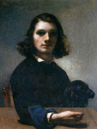 Self Portrait Courbet With Black Dog By Gustave Courbet Fine Art Print