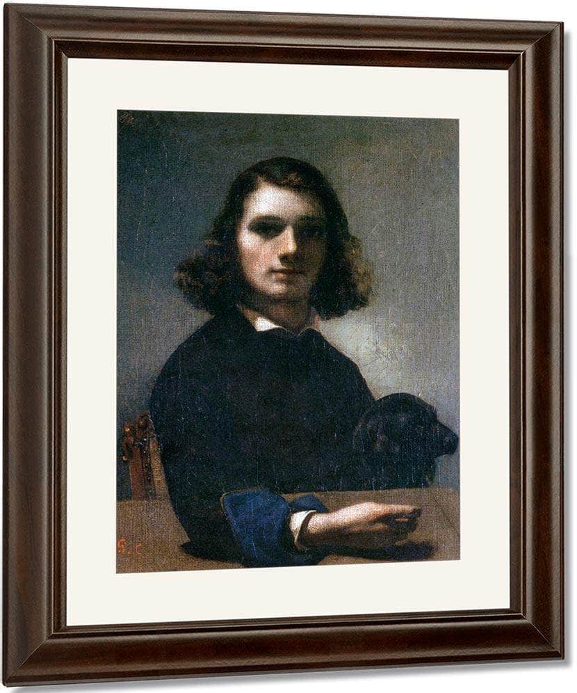 Self Portrait Courbet With Black Dog By Gustave Courbet Fine Art Print