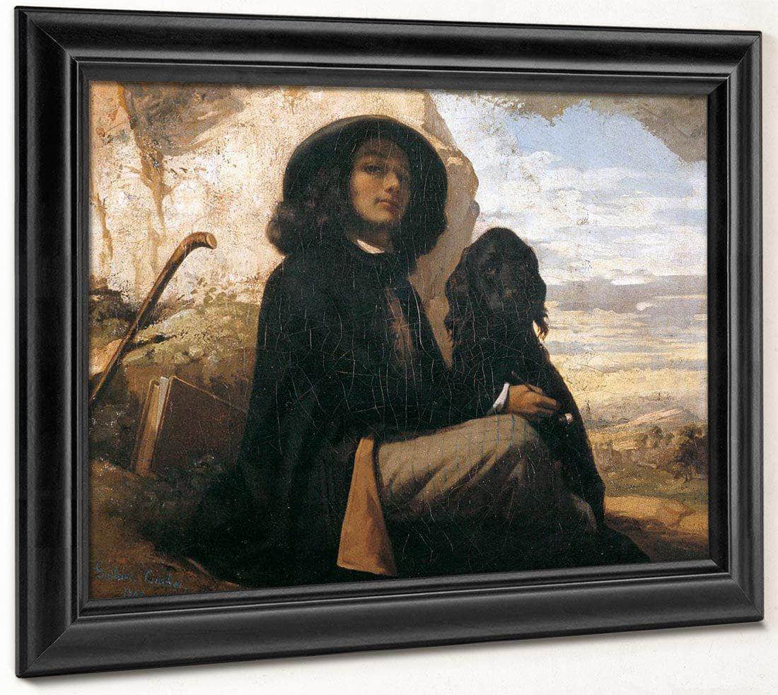 Self Portrait With Black Dog By Gustave Courbet Fine Art Print