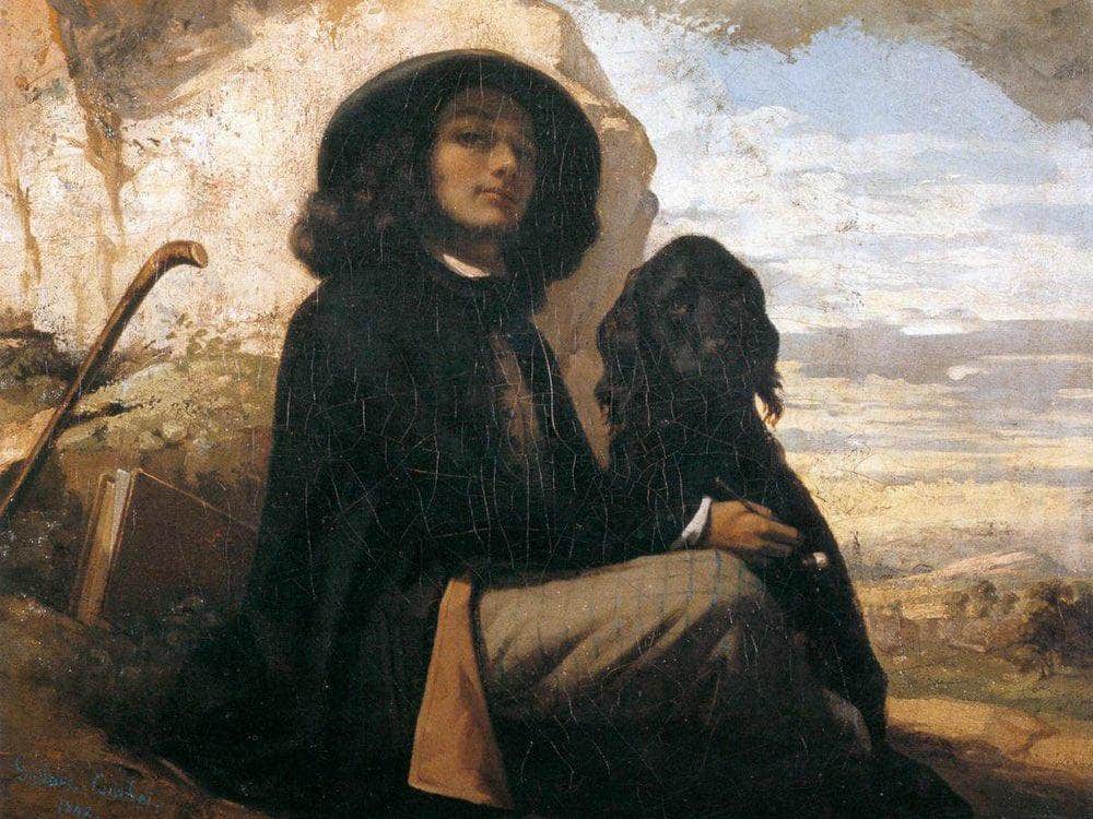 Self Portrait With Black Dog By Gustave Courbet Fine Art Print