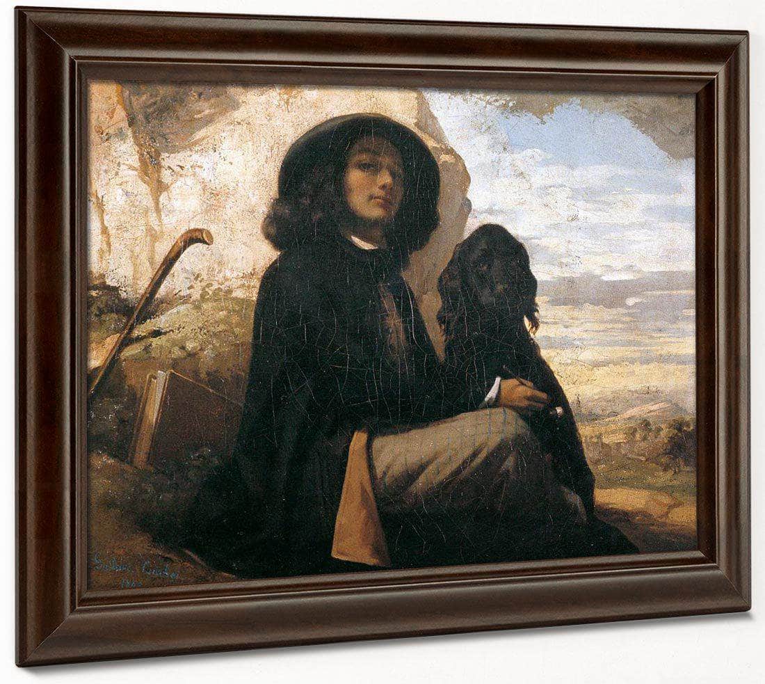 Self Portrait With Black Dog By Gustave Courbet Fine Art Print