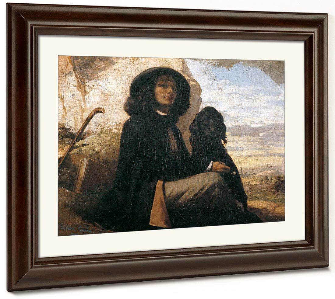 Self Portrait With Black Dog By Gustave Courbet Fine Art Print