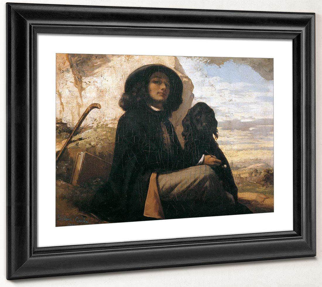 Self Portrait With Black Dog By Gustave Courbet Fine Art Print