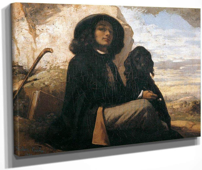 Self Portrait With Black Dog By Gustave Courbet Fine Art Print