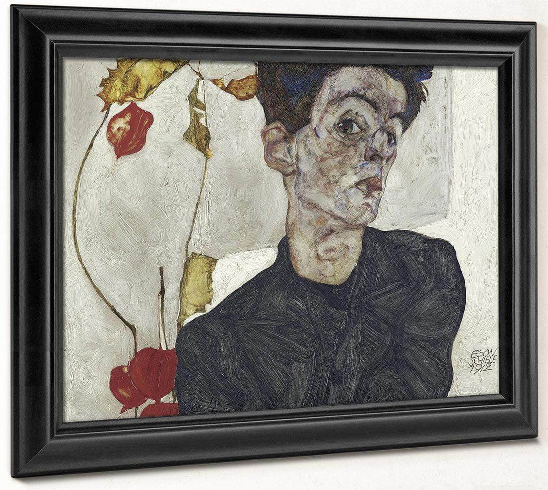 Self Portrait With Chinese Lantern Plant 2 By Egon Schiele Fine Art Print