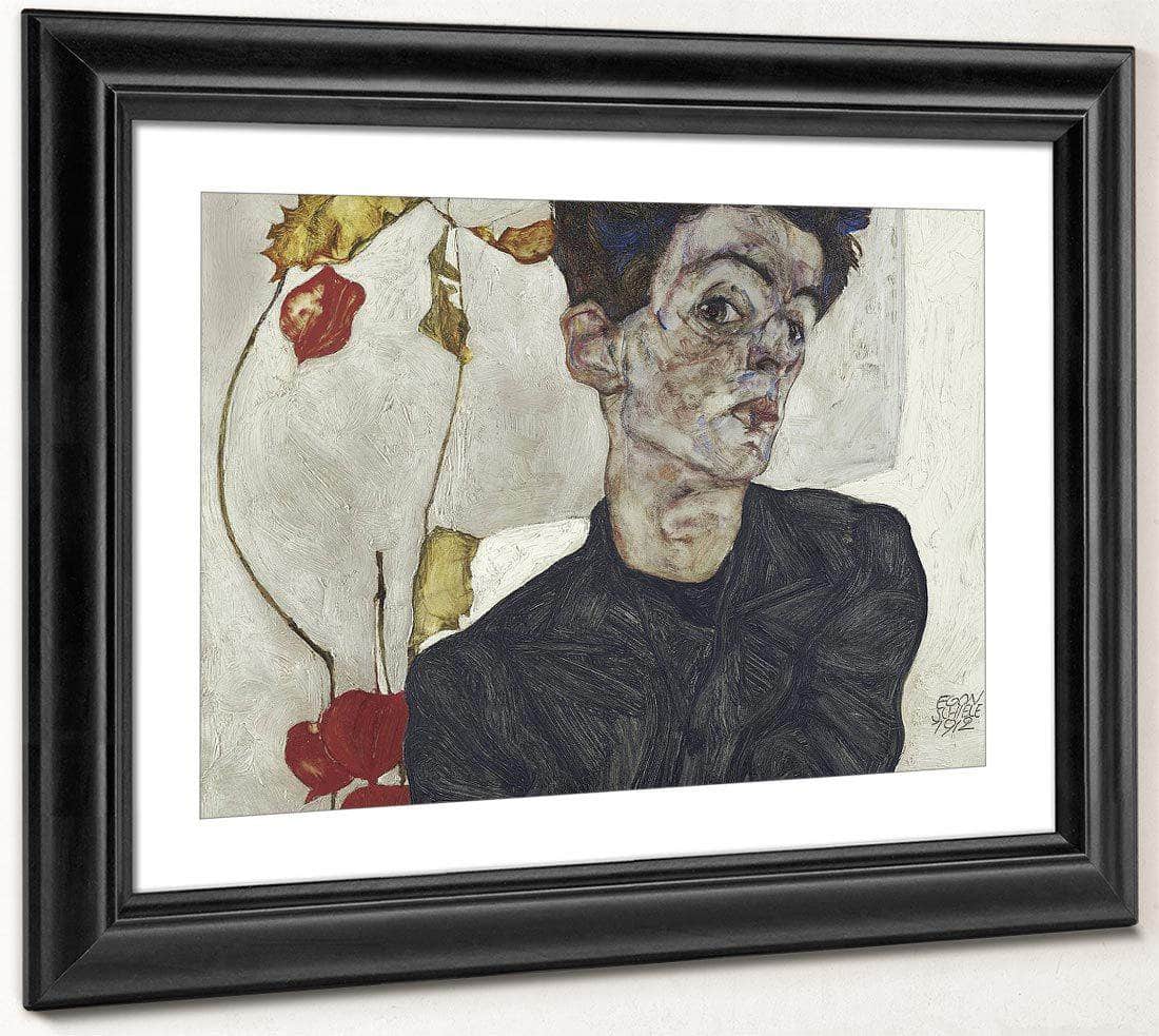 Self Portrait With Chinese Lantern Plant 2 By Egon Schiele Fine Art Print
