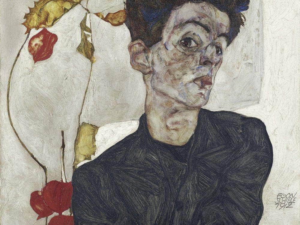 Self Portrait With Chinese Lantern Plant By Egon Schiele Fine Art Print
