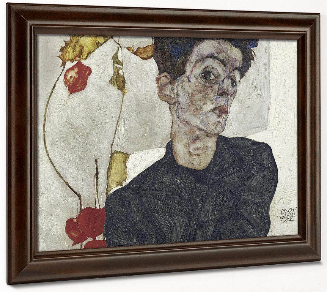 Self Portrait With Chinese Lantern Plant By Egon Schiele Fine Art Print