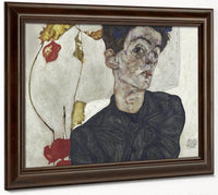 Self Portrait With Chinese Lantern Plant By Egon Schiele Fine Art Print