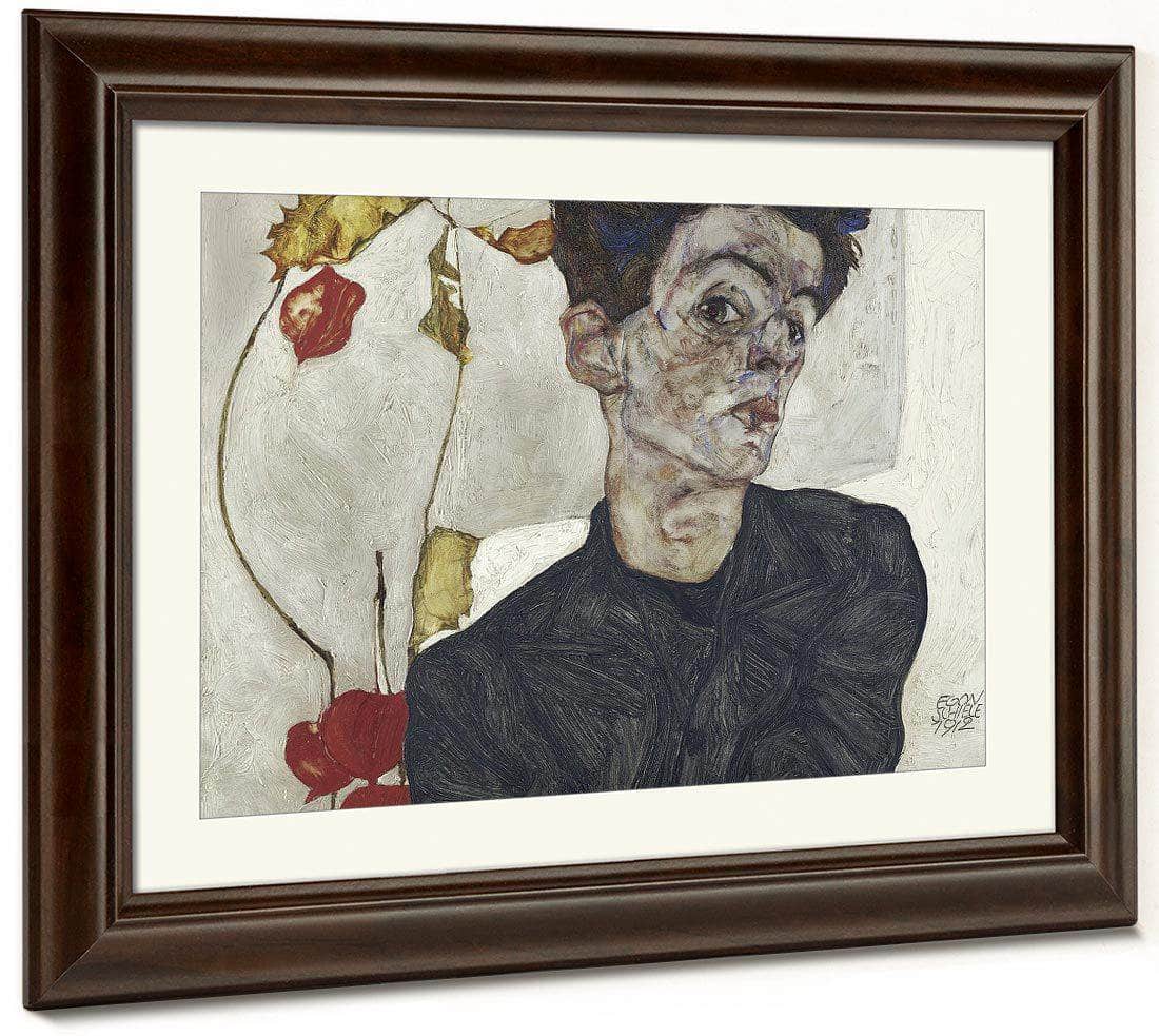 Self Portrait With Chinese Lantern Plant By Egon Schiele Fine Art Print