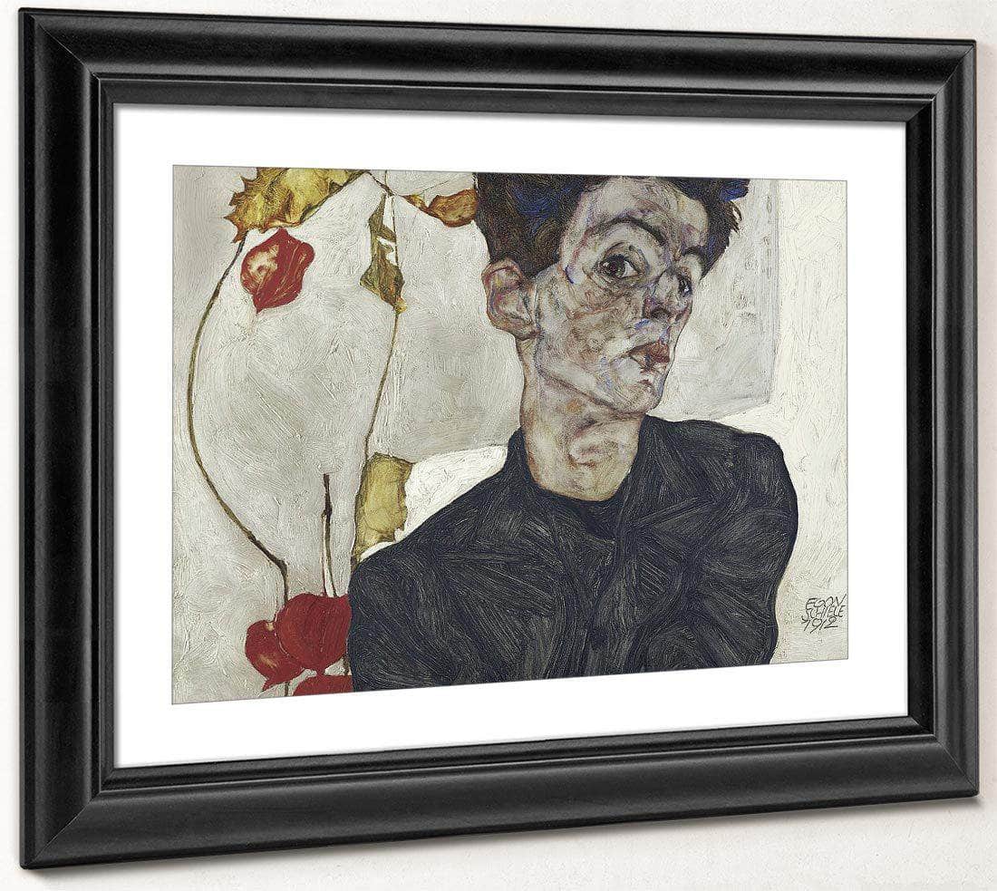 Self Portrait With Chinese Lantern Plant By Egon Schiele Fine Art Print