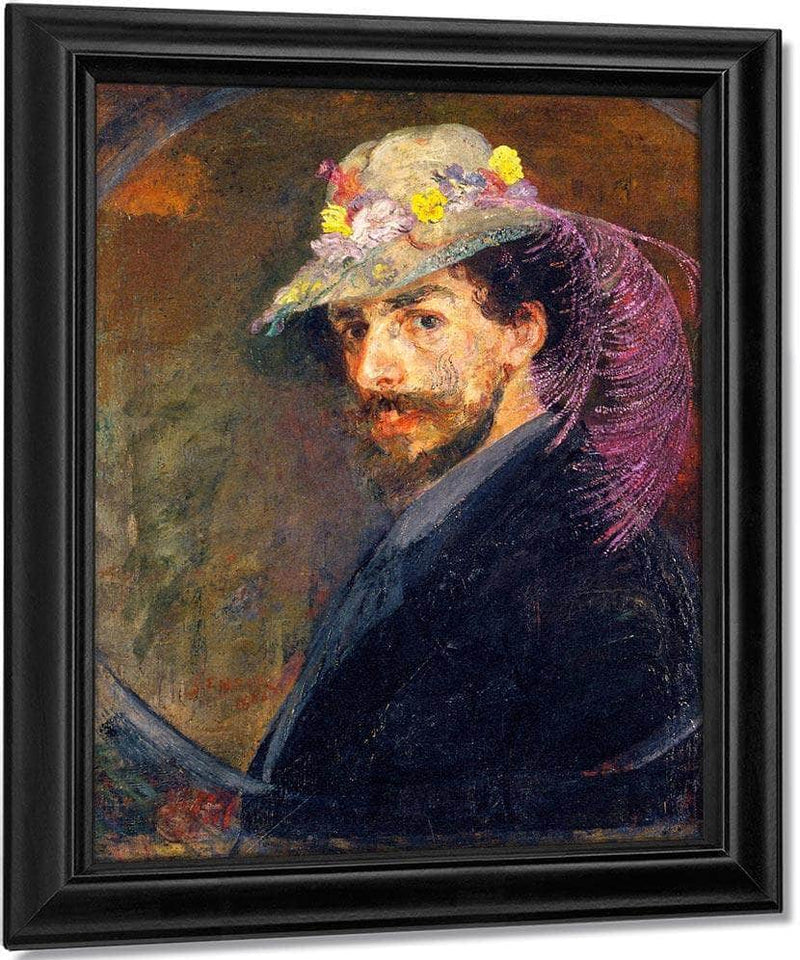 Self Portrait With Flowered Hat By James Ensor Fine Art Print