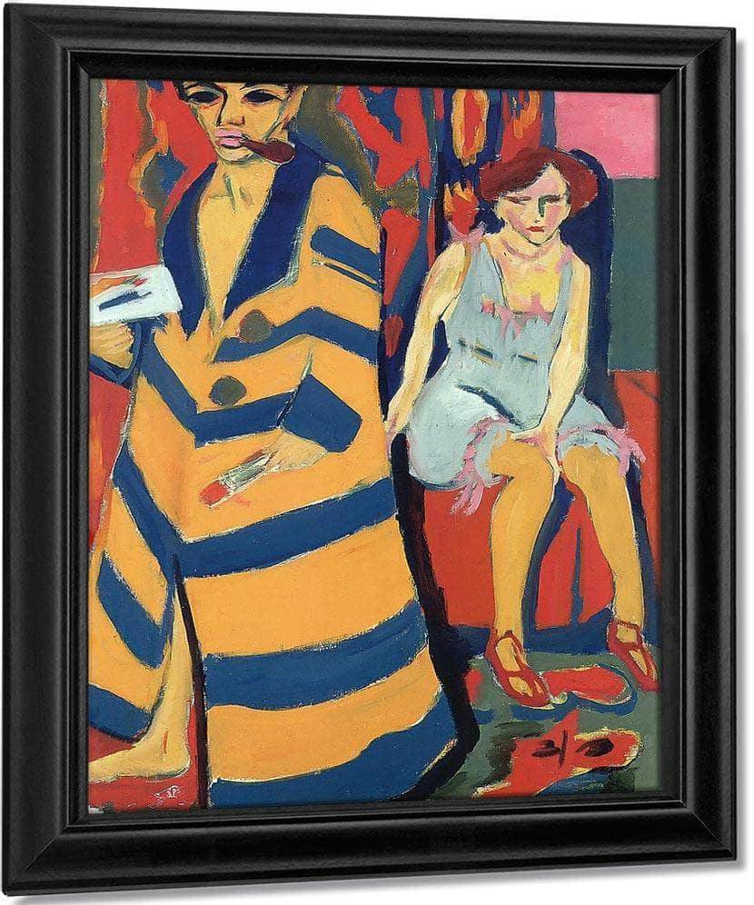 Self Portrait With Model By Erinst Ludwig Kirchner Fine Art Print