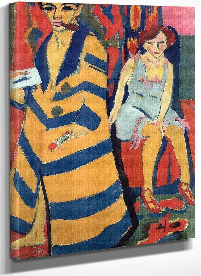 Self Portrait With Model By Erinst Ludwig Kirchner Fine Art Print