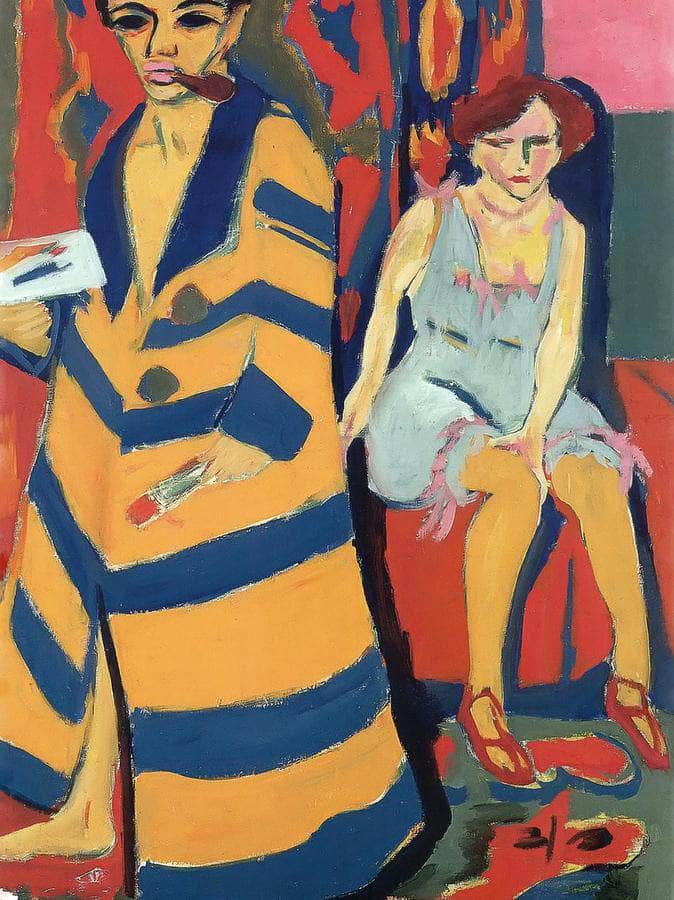 Self Portrait With Model By Erinst Ludwig Kirchner Fine Art Print