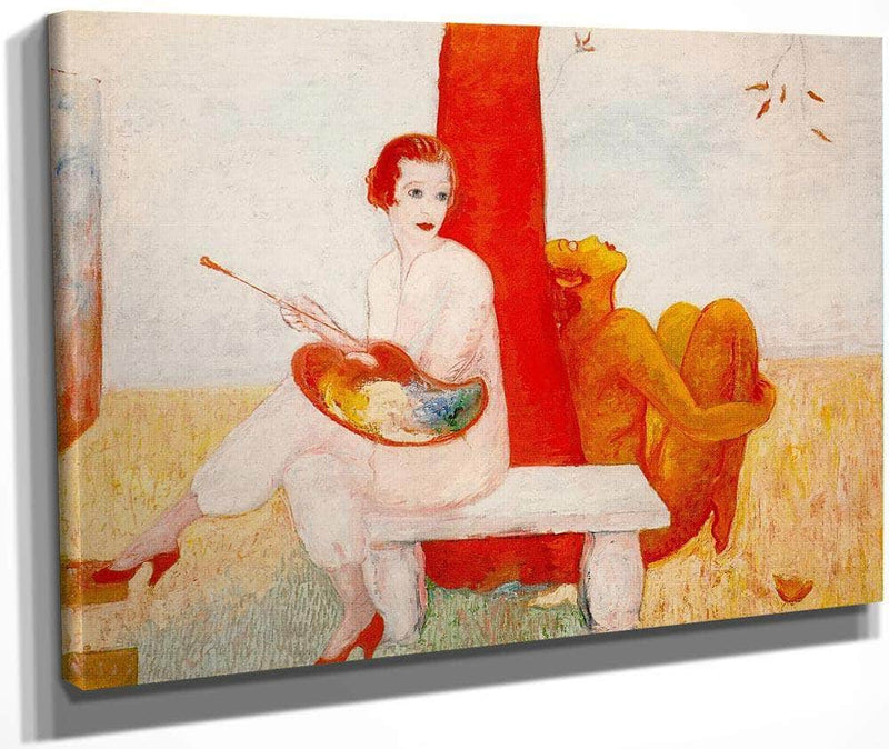 Self Portrait With Palette Painter And Faun By Florine Stettheimer Fine Art Print