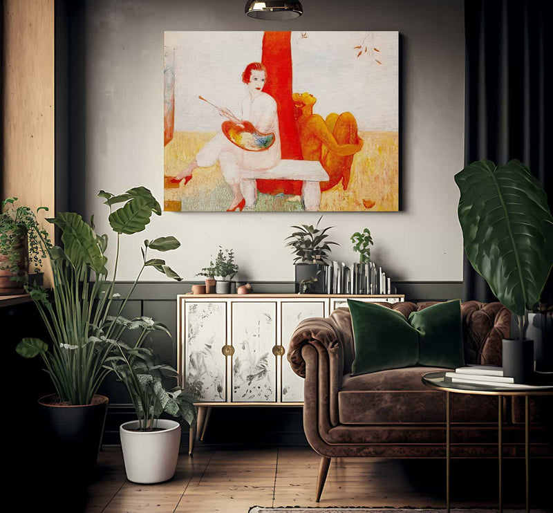 Self Portrait With Palette Painter And Faun By Florine Stettheimer Fine Art Print