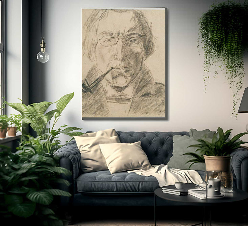 Self Portrait With Pipe By Nicolai Astrup Fine Art Print