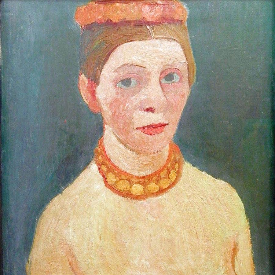Self Portrait With Red Flower Wreath And Necklace By Paula Modersohn Becker Fine Art Print