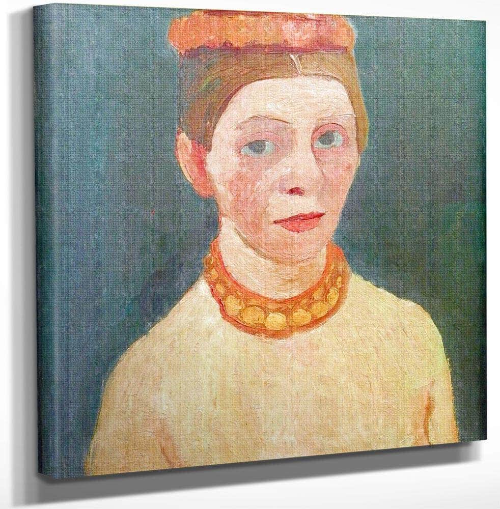 Self Portrait With Red Flower Wreath And Necklace By Paula Modersohn Becker Fine Art Print