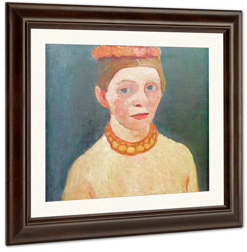Self Portrait With Red Flower Wreath And Necklace By Paula Modersohn Becker Fine Art Print