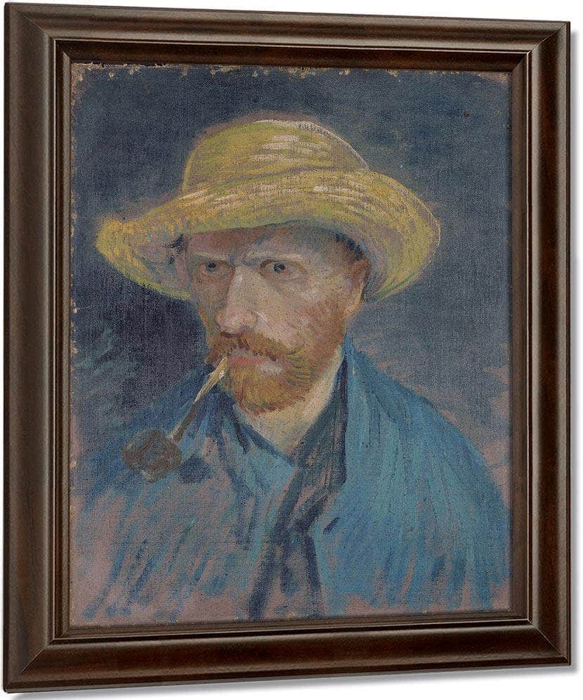 Self Portrait With Straw Hat And Pipe By Vincent Van Gogh Fine Art Print