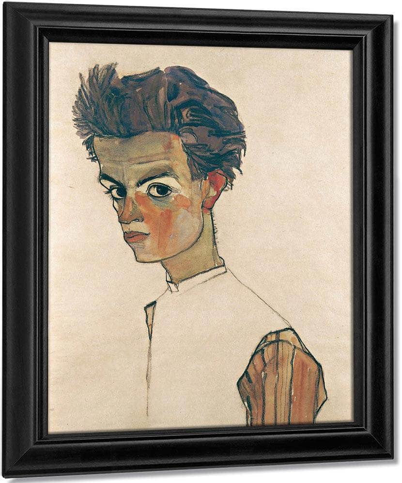 Self Portrait With Striped Shirt By Egon Schiele Fine Art Print