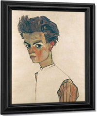 Self Portrait With Striped Shirt By Egon Schiele Fine Art Print